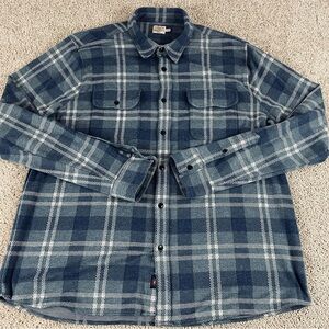 Faherty Legend Sweater Shirt Men's XXL Blue White Plaid Pocket Long Sleeve F20